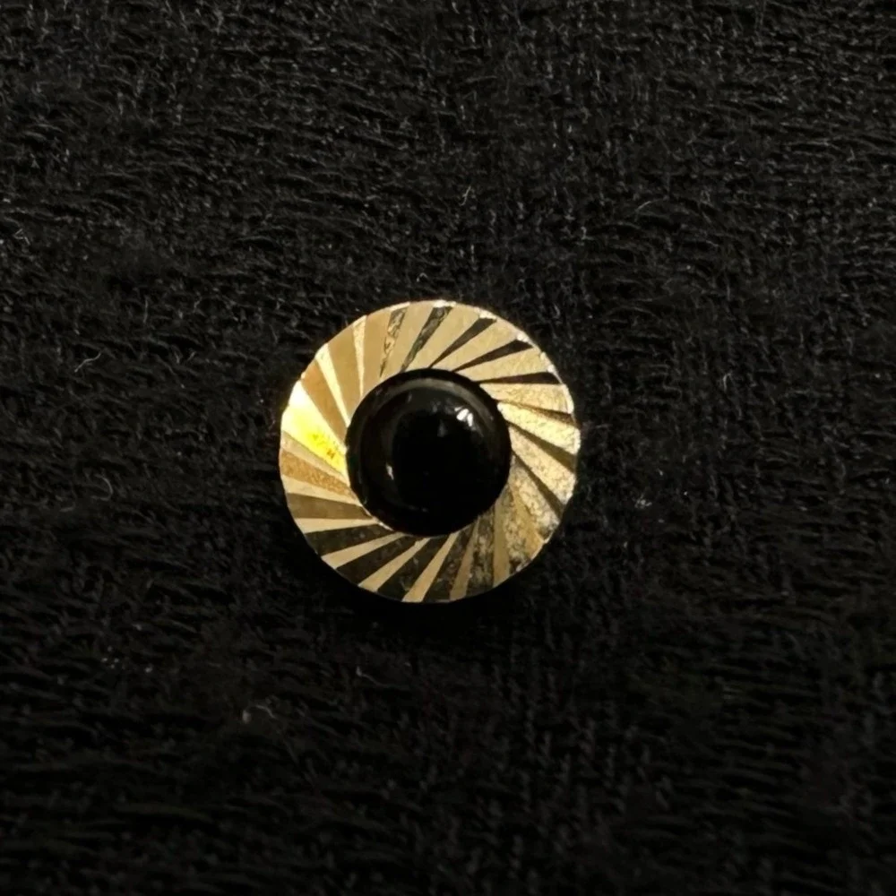 Vintage‎ Tie Tack Mens Gold Tone w/Black Cabochon Sunburst Chain